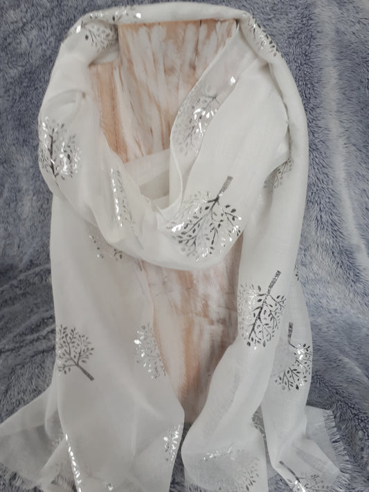 Scarf - Tree of Life - White - Cedar-Creek-Muskoka