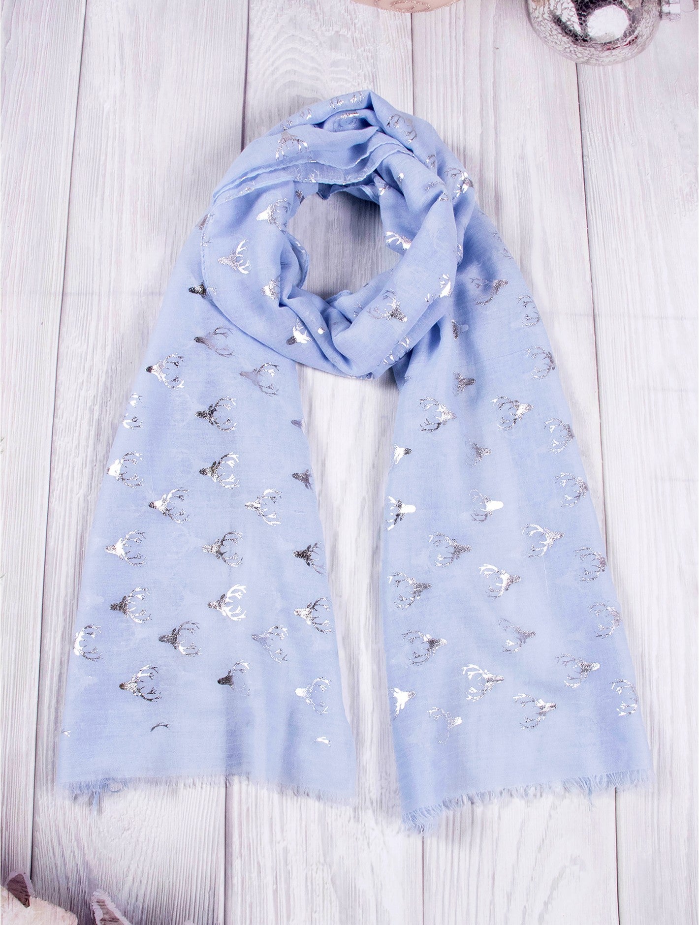 Scarf - Deer - Light Blue Metallic Print - Cedar-Creek-Muskoka