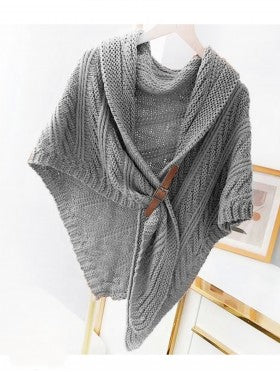 Knitted Cape with Buckle - Grey - Cedar-Creek-Muskoka