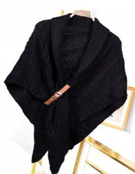 Knitted Cape with Buckle -Black - Cedar-Creek-Muskoka