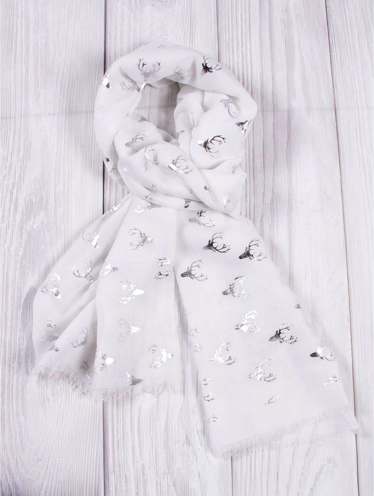 White Color Deer Cotton Scarf