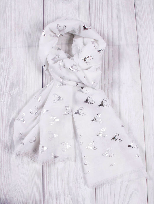 White Color Deer  Cotton Scarf