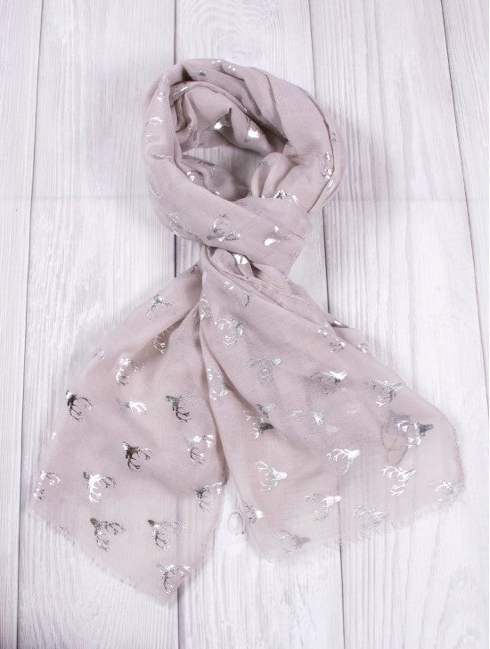 Scarf - Deer - Grey Metallic Print - Cedar-Creek-Muskoka