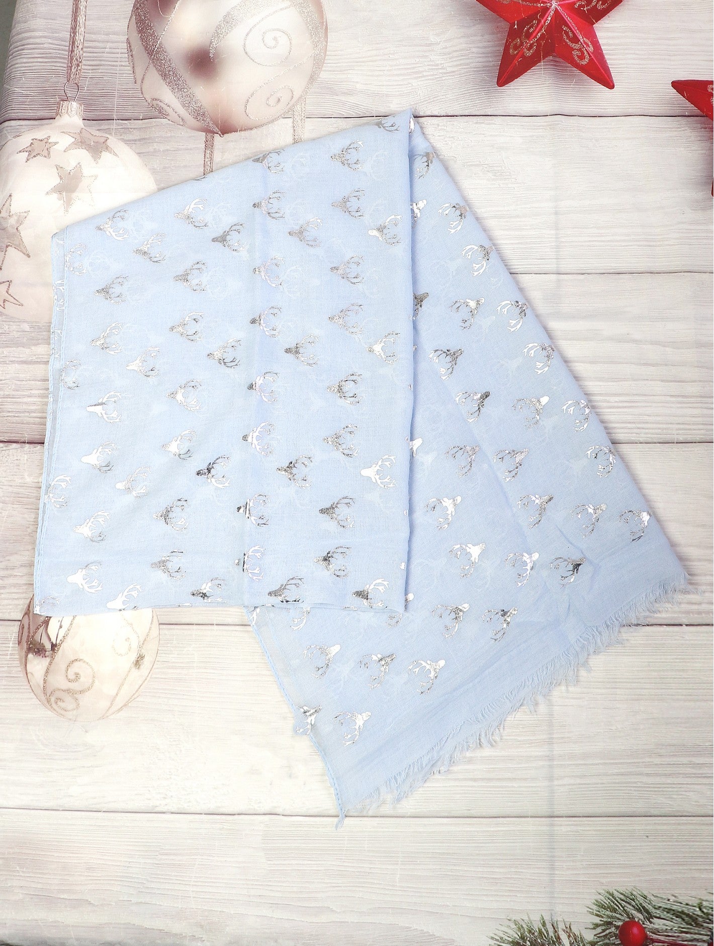 Scarf - Deer - Light Blue Metallic Print - Cedar-Creek-Muskoka
