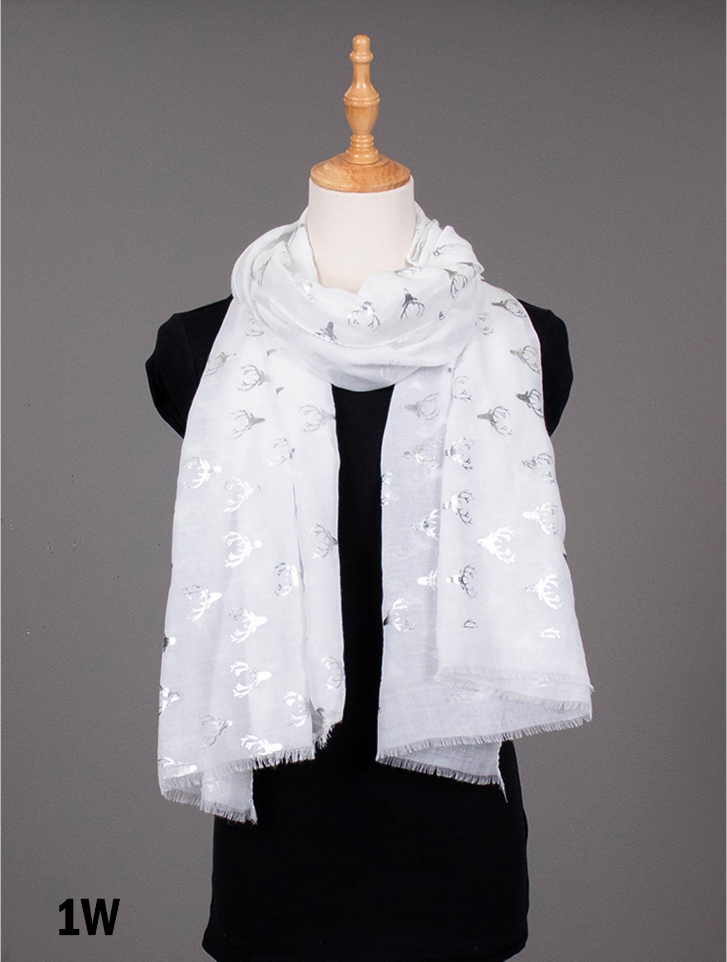 Scarf - Deer - White -Metallic Print - Cedar-Creek-Muskoka