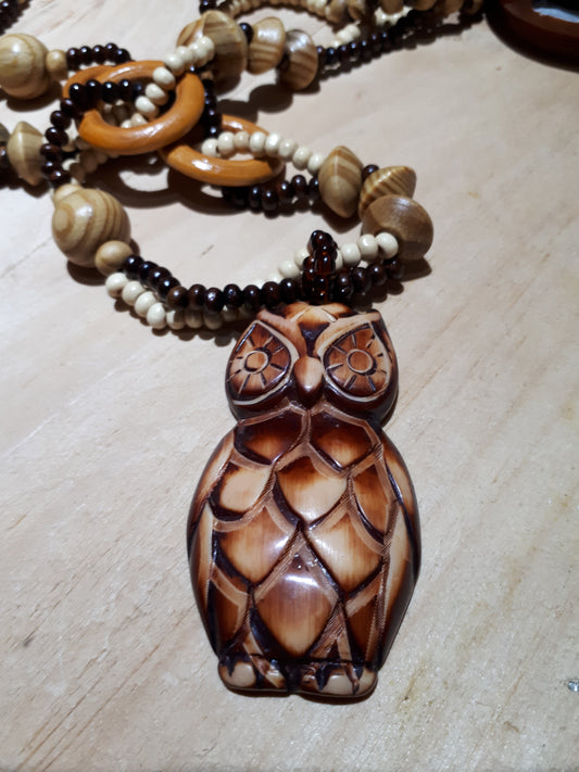 Necklace - Wood Owl - Cedar-Creek-Muskoka
