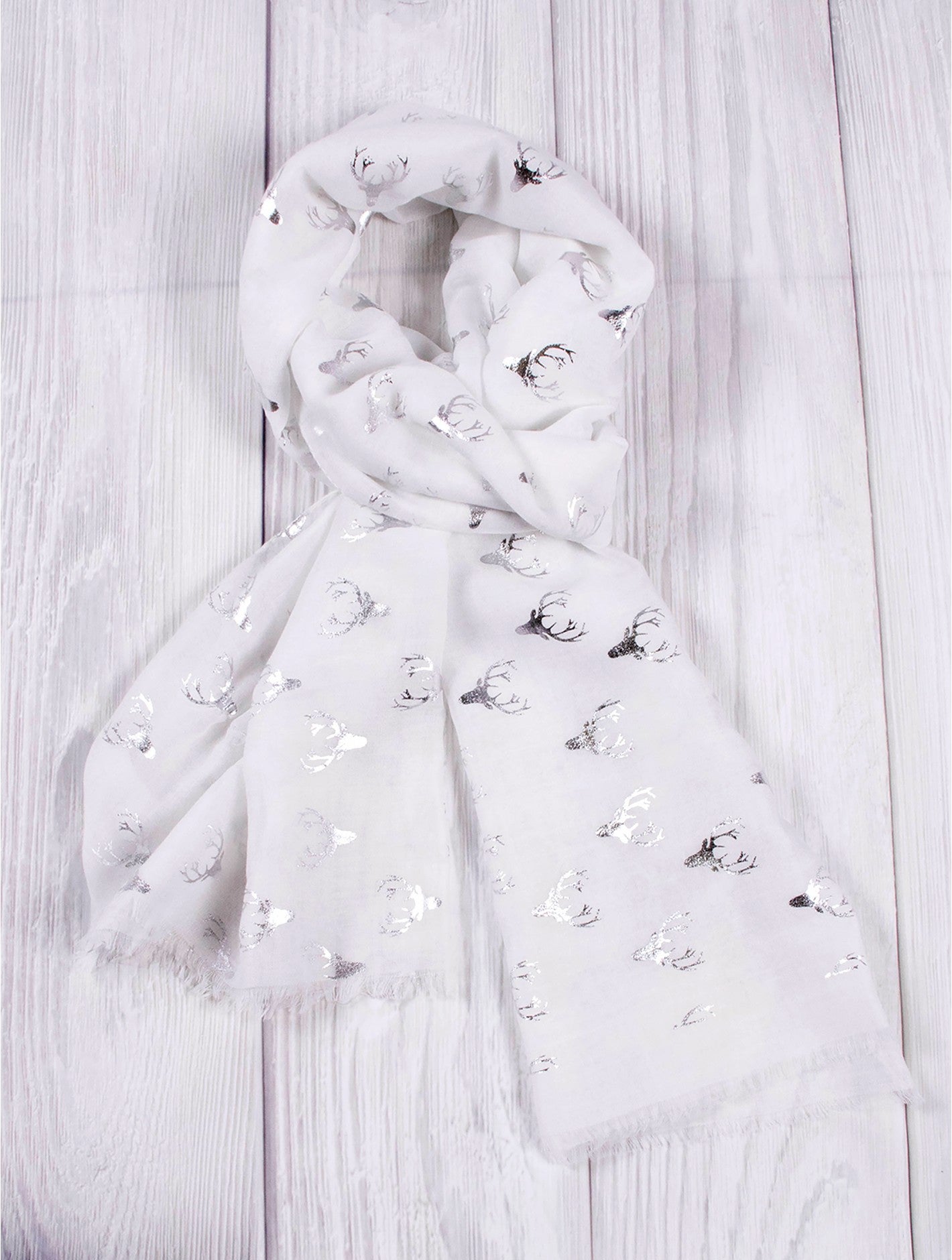 White Color Deer  Cotton Scarf 